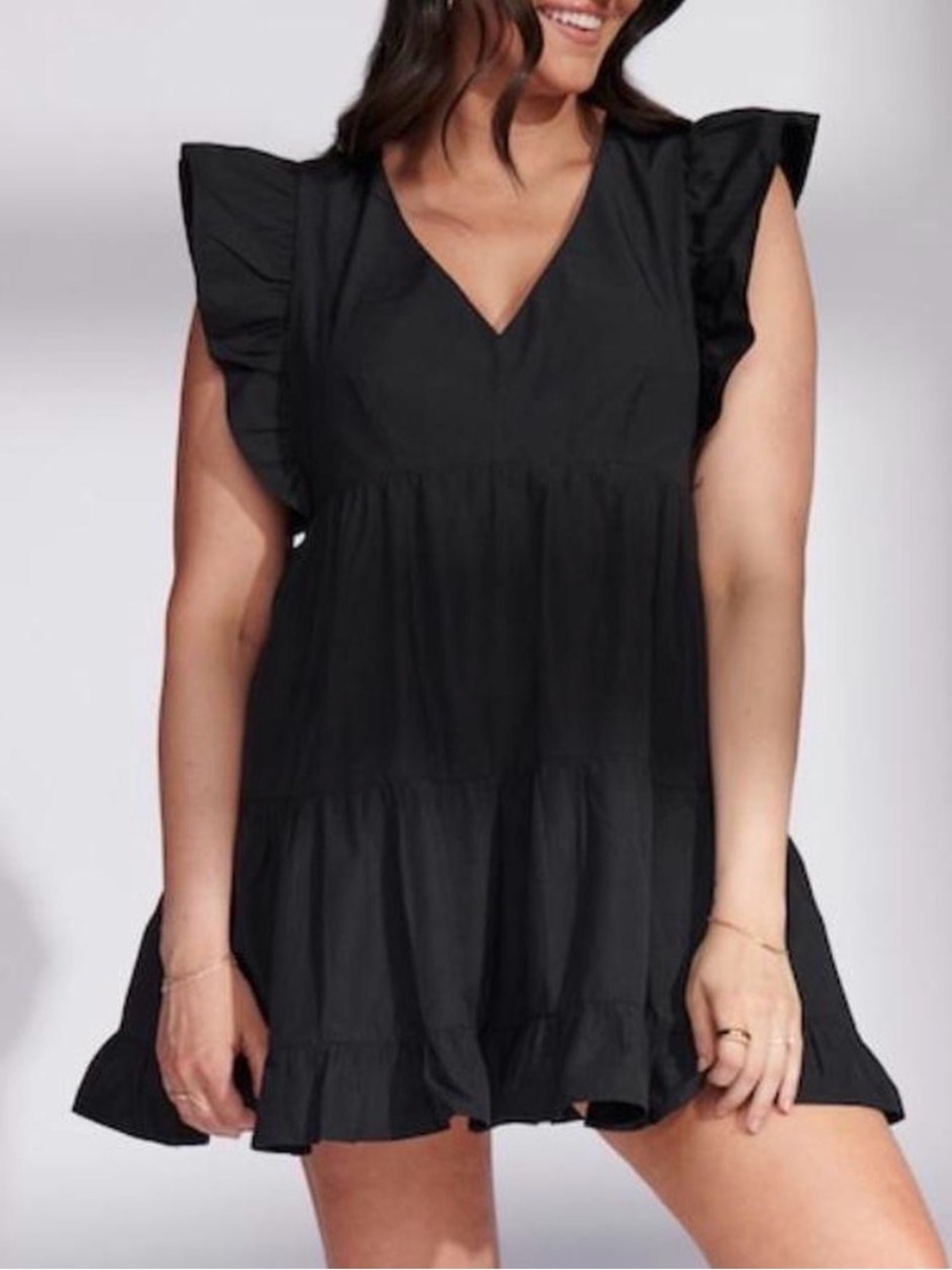 Abercrombie & Fitch Tiered Ruffle Mini Babydoll Dress M Pockets Flutter Sleeve